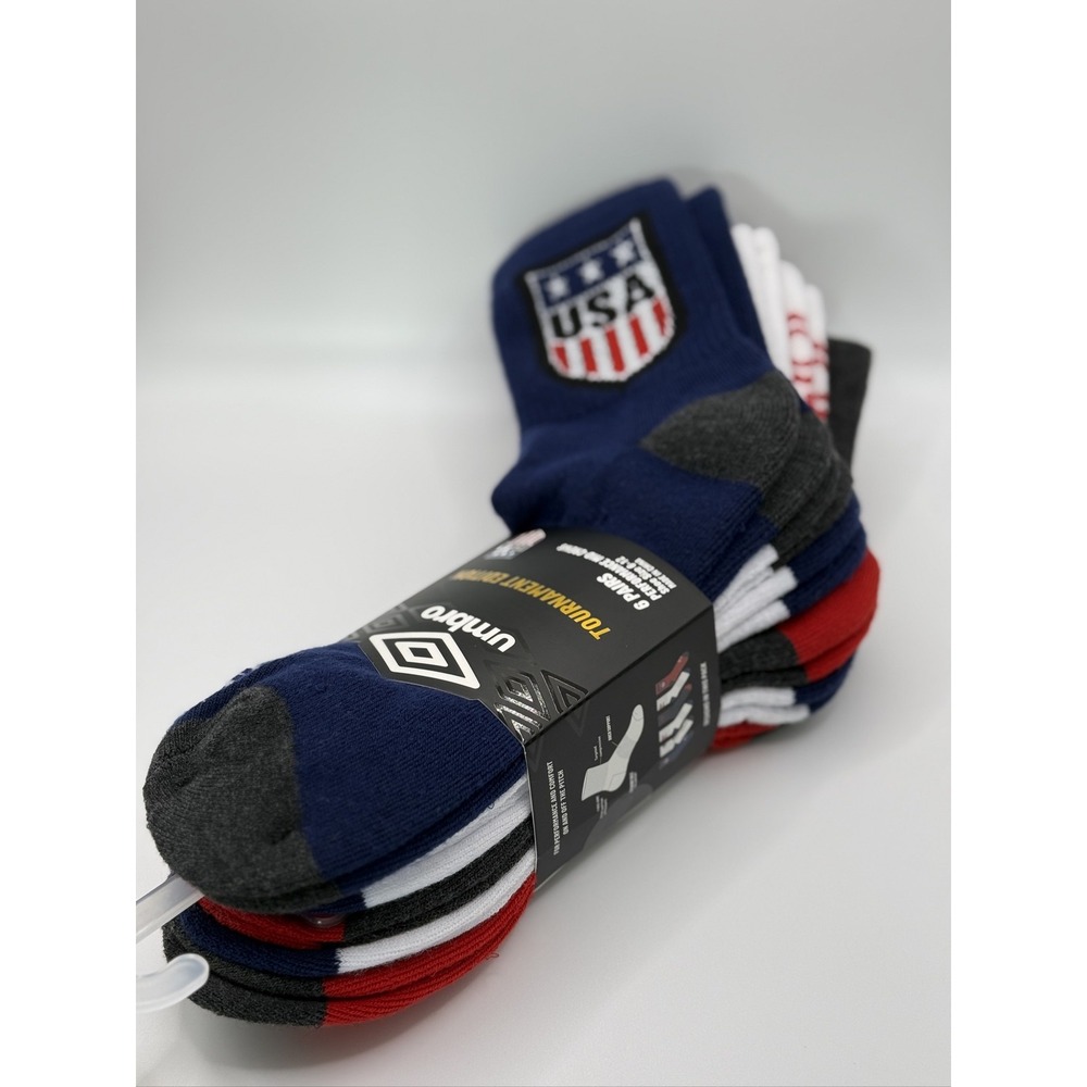 Umbro Tournament Edition Mens Soccer Mid Crew Socks L 6-Pair USA Arch Support